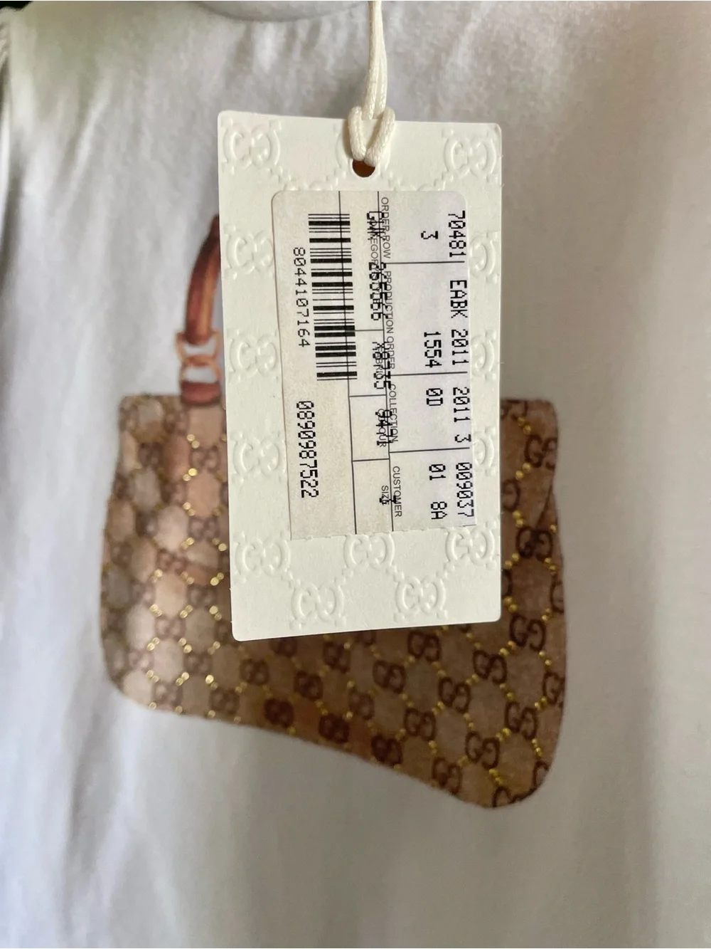 Gucci White Girls' Long Sleeve Tee with Tan Purse Graphic